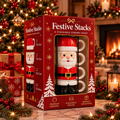 Christmas Mug Set — Sip & Stack Festive Holiday Table Decor & Christmas Gift 🎁