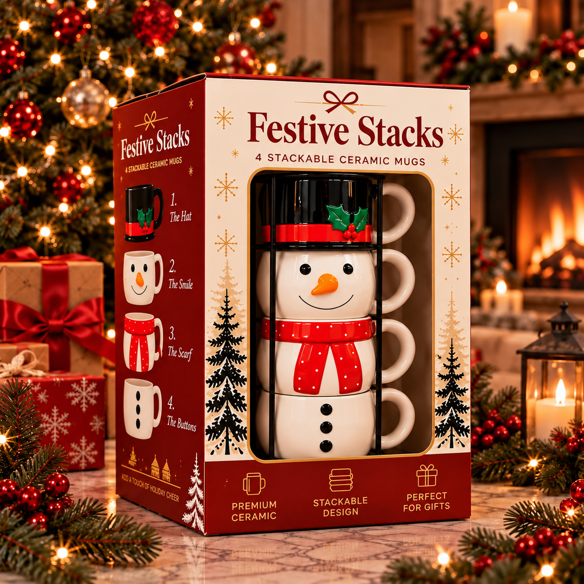 Christmas Mug Set — Sip & Stack Festive Holiday Table Decor & Christmas Gift 🎁