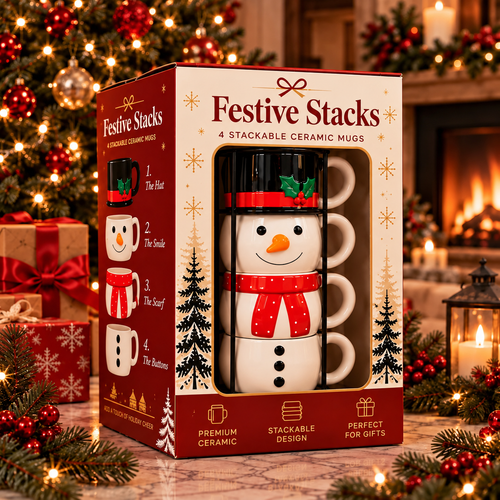 Christmas Mug Set — Sip & Stack Festive Holiday Table Decor & Christmas Gift 🎁