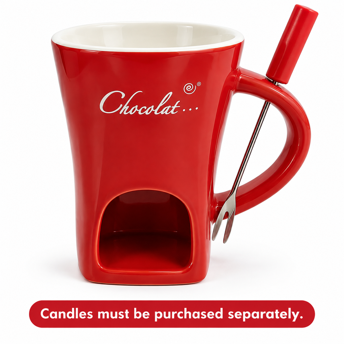 🍫 Candle-Heated Ceramic Fondue Mug Set with Dipping Fork