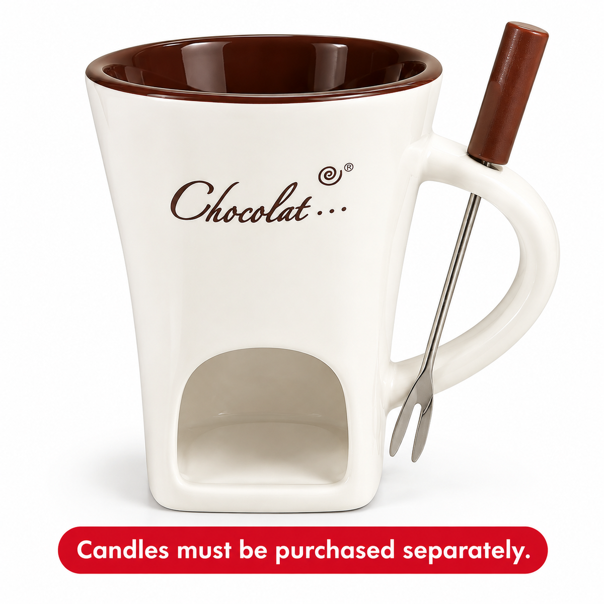 🍫 Candle-Heated Ceramic Fondue Mug Set with Dipping Fork