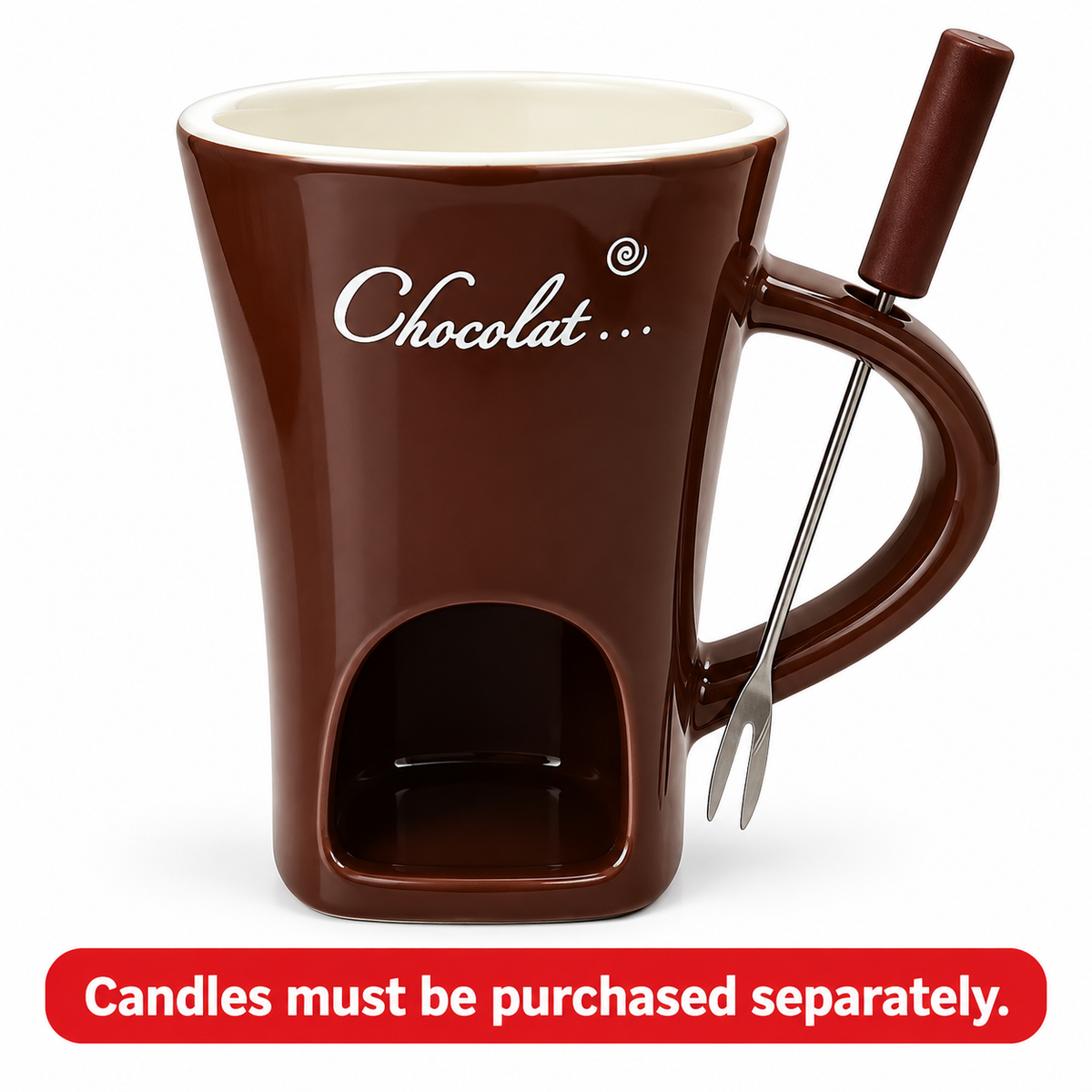 🍫 Candle-Heated Ceramic Fondue Mug Set with Dipping Fork