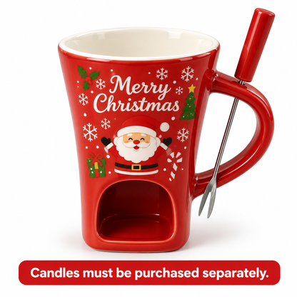 🍫 Candle-Heated Ceramic Fondue Mug Set with Dipping Fork