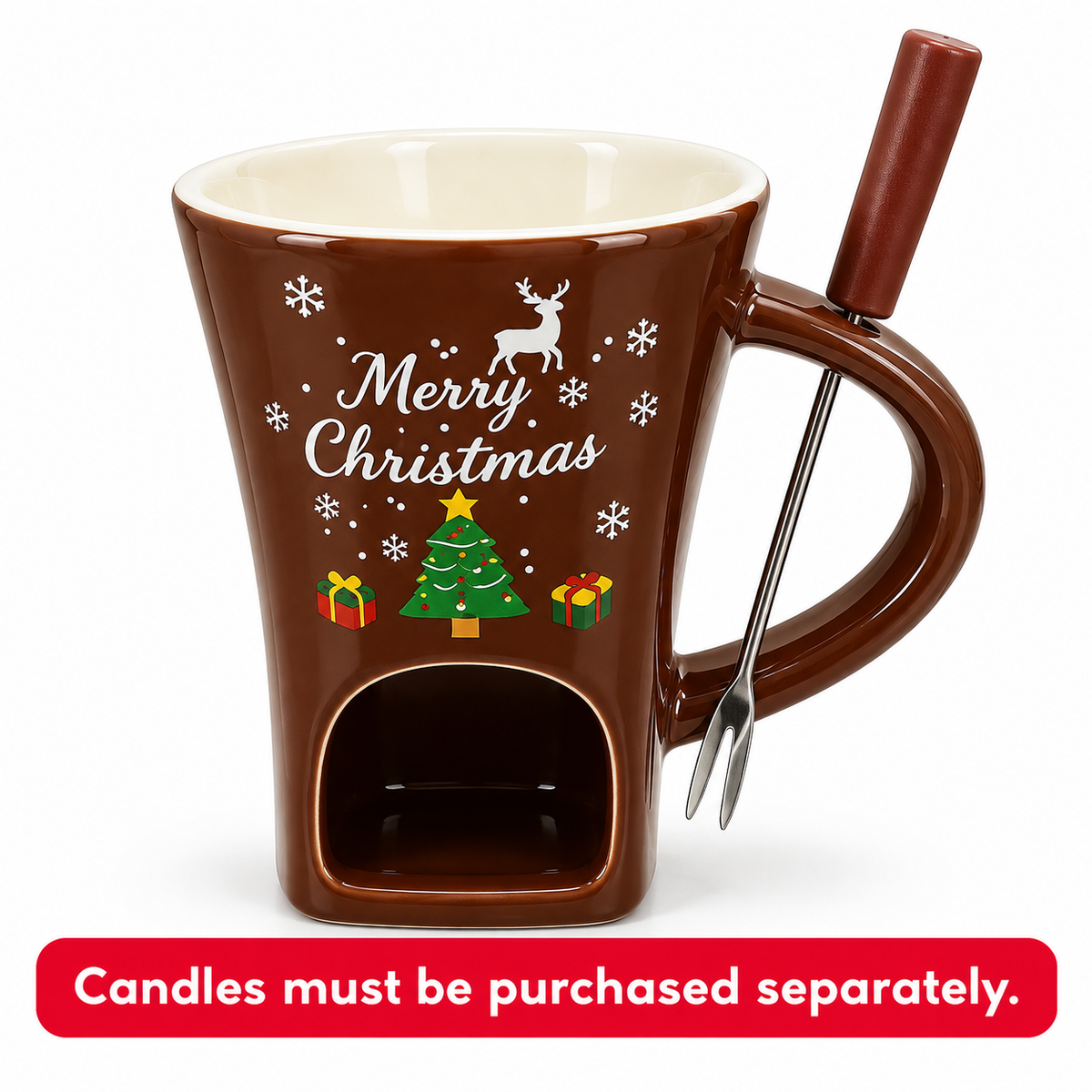 🍫 Candle-Heated Ceramic Fondue Mug Set with Dipping Fork