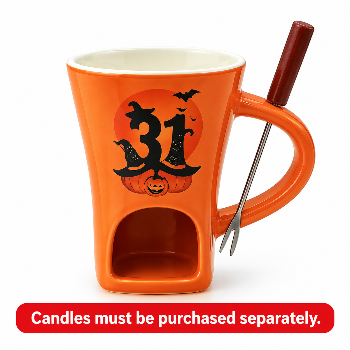 🍫 Candle-Heated Ceramic Fondue Mug Set with Dipping Fork