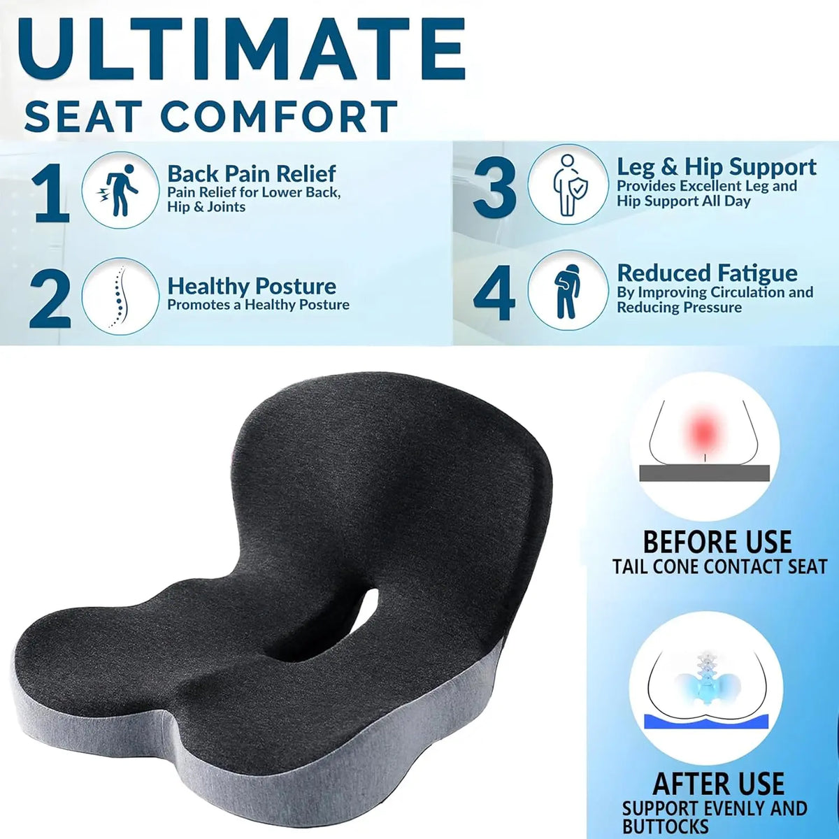 🪑Non-Slip Memory Foam Seat Cushion with Removable Washable Cover