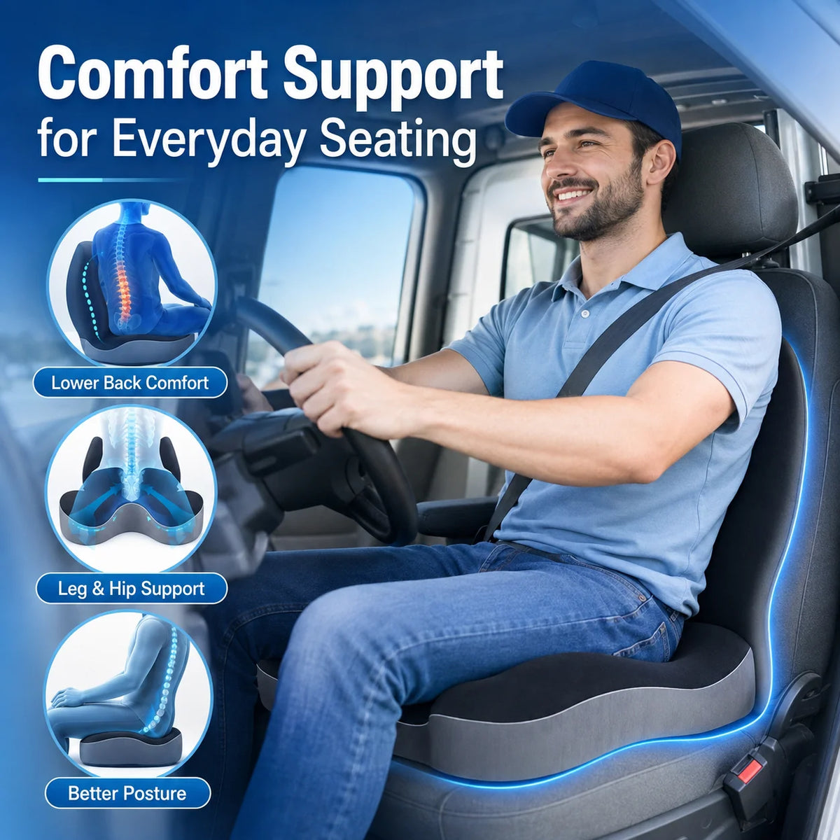 🪑Non-Slip Memory Foam Seat Cushion with Removable Washable Cover