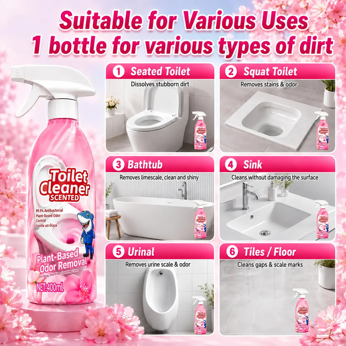 🫧400 ML Scented Foaming Toilet Cleaner – Deep Stain & Odor Remover for Bathroom Floors