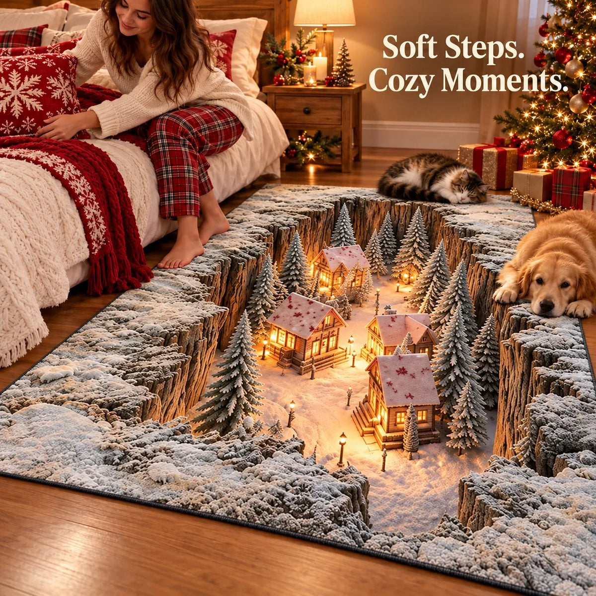 ✨Optical Illusion Christmas Scene Rug | Bring A Hidden Winter Village To Your Floor✨