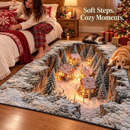 ✨Optical Illusion Christmas Scene Rug | Bring A Hidden Winter Village To Your Floor✨