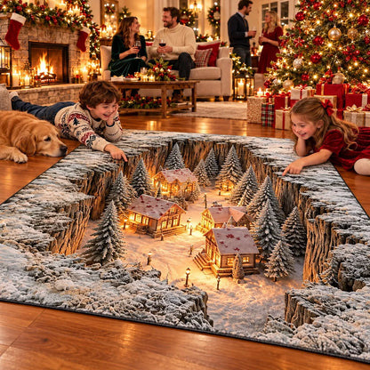 ✨Optical Illusion Christmas Scene Rug | Bring A Hidden Winter Village To Your Floor✨