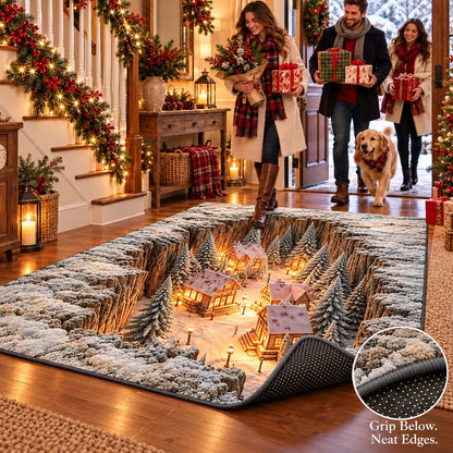 ✨Optical Illusion Christmas Scene Rug | Bring A Hidden Winter Village To Your Floor✨