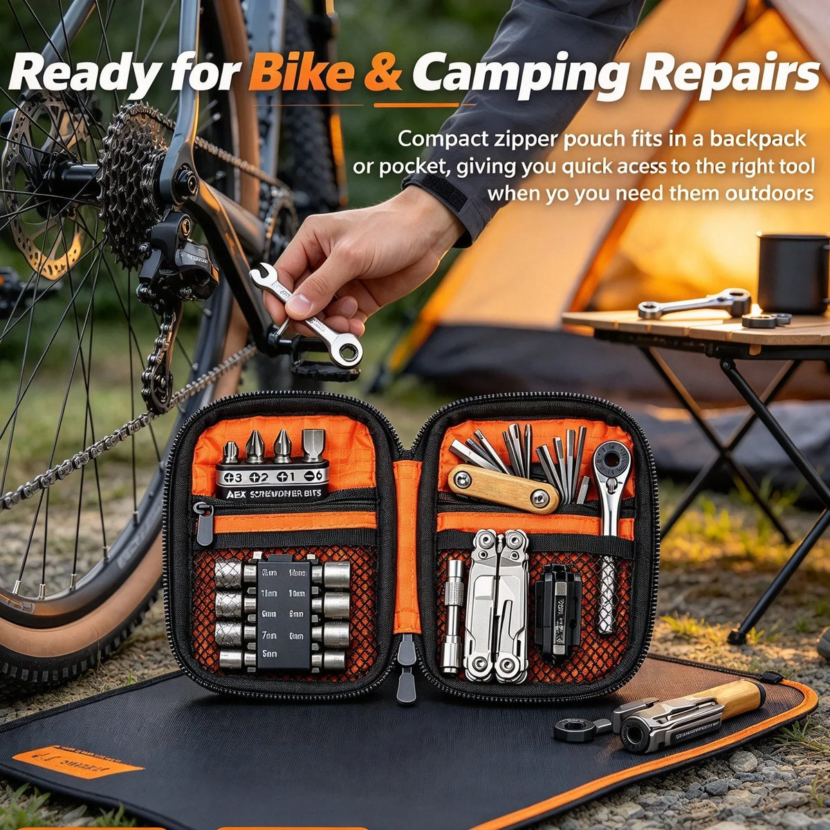 🔥🎁Portable EDC Repair Tool Kit, Multi-functional Hand Tool Set with Socket Wrench, Screwdriver Bits, Hex Keys & Multitool, Compact Zipper Storage Pouch