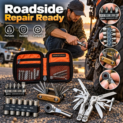 🔥🎁Portable EDC Repair Tool Kit, Multi-functional Hand Tool Set with Socket Wrench, Screwdriver Bits, Hex Keys & Multitool, Compact Zipper Storage Pouch