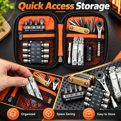 🔥🎁Portable EDC Repair Tool Kit, Multi-functional Hand Tool Set with Socket Wrench, Screwdriver Bits, Hex Keys & Multitool, Compact Zipper Storage Pouch