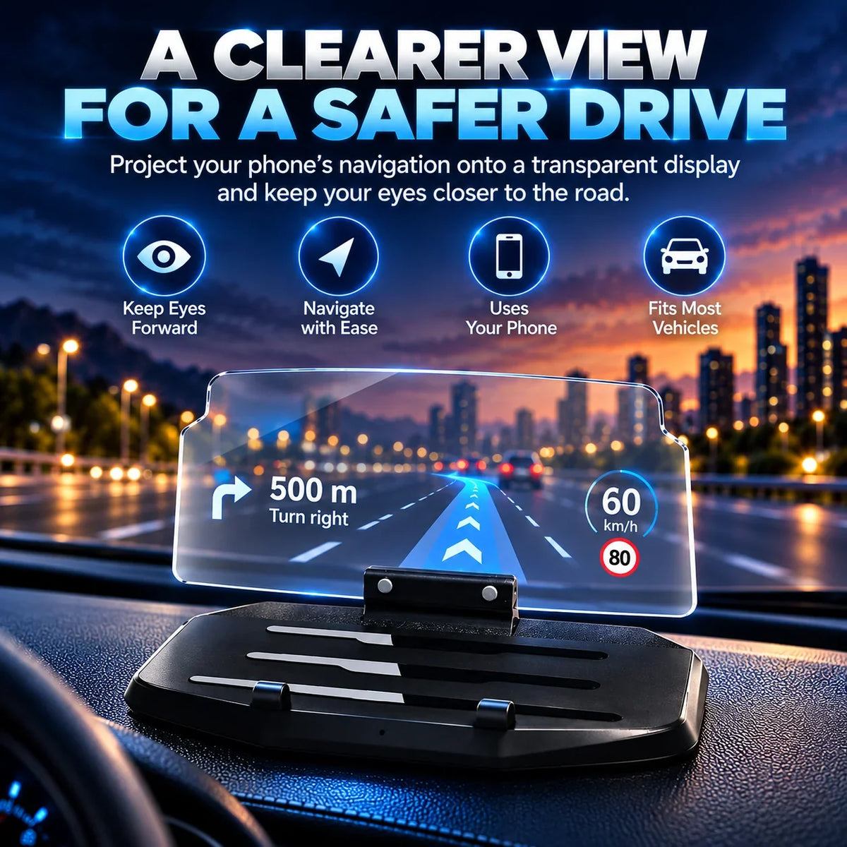 🚗 【Smart In-Car HUD Co-Pilot】Works on Sedans, SUVs, Pickups, RVs, and More!