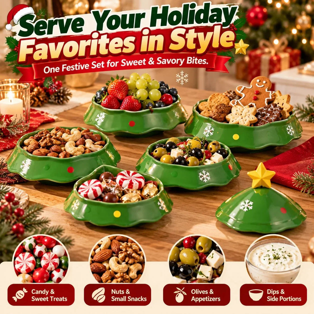 🔥HOT SALE-🎄5-Layer Christmas Tree Serving Tray – Stackable Snack & Dip Bowls, Festive Holiday Table Decor & Christmas Gift 🎁