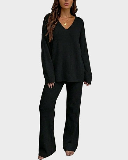 Soft Fuzzy V-Neck Loungewear Set
