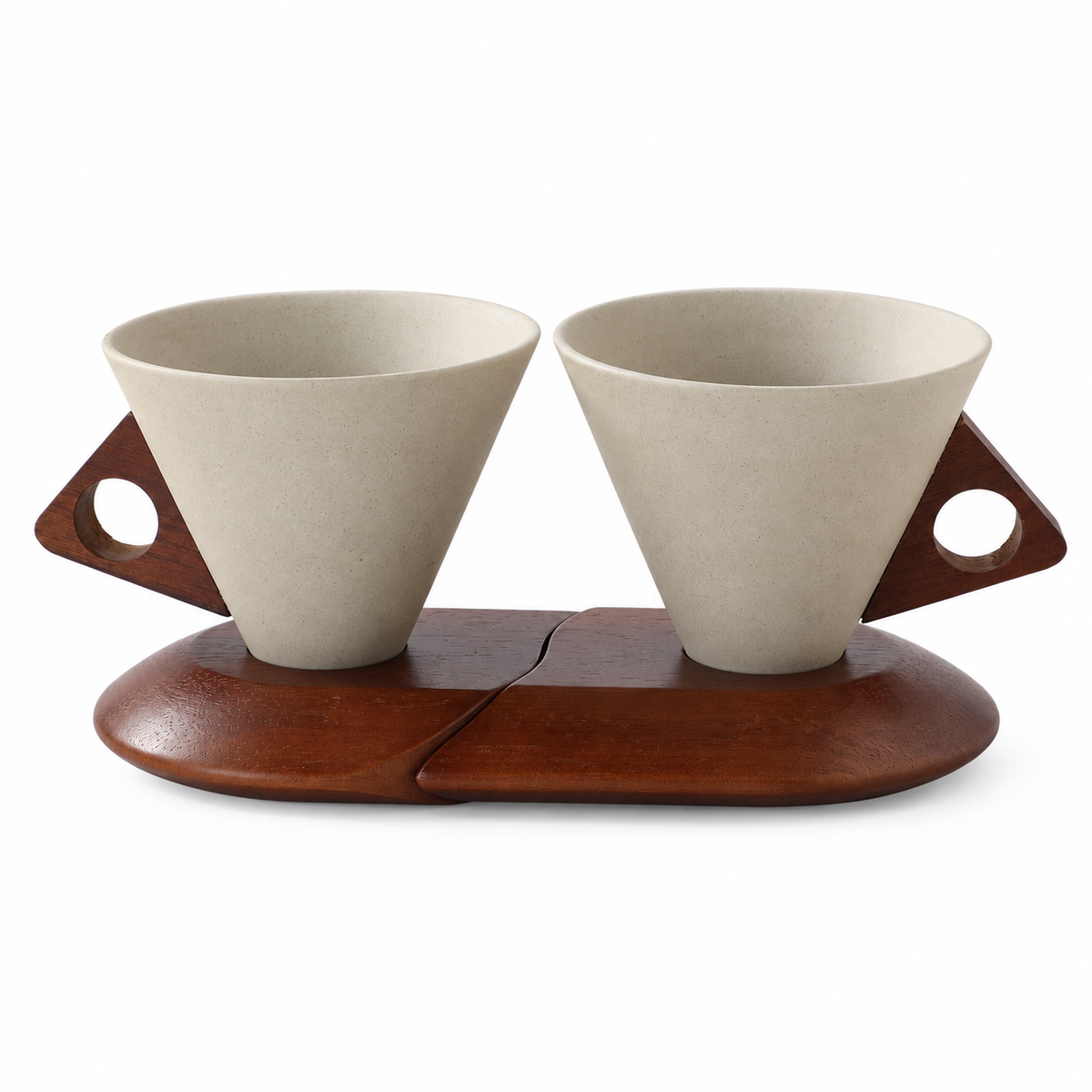 ☕Wabi-Sabi Conical Ceramic Coffee Mug with Acacia Wood Base