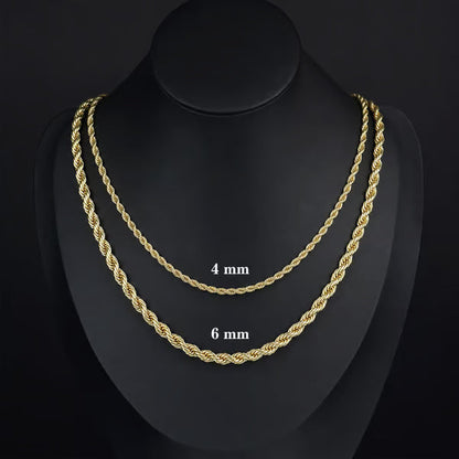 14K Rope Chain Necklace for Women and Men, Upgraded Shine Faceted Cut, Tarnish-Free Gold Tone Chain,