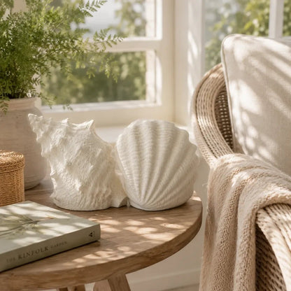 🐚 Cordless Shell & Conch Ambient Light Set – Coastal Glow Decor