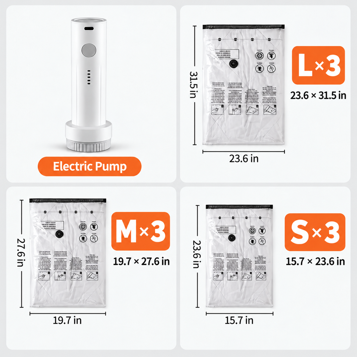 Vacuum Storage Bags with Rechargeable Electric Pump – Space Saving for Home & Travel