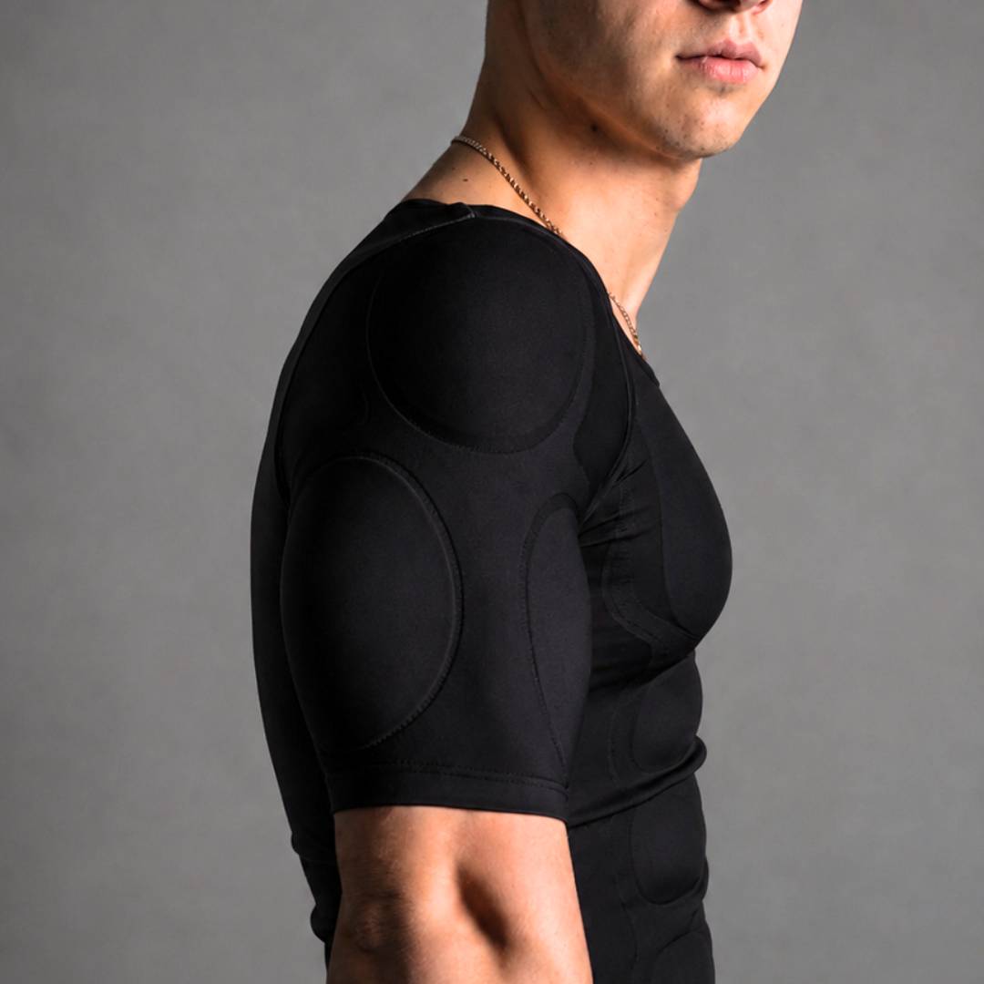 Men's Compression Shirt with Removable 3D Muscle Pads