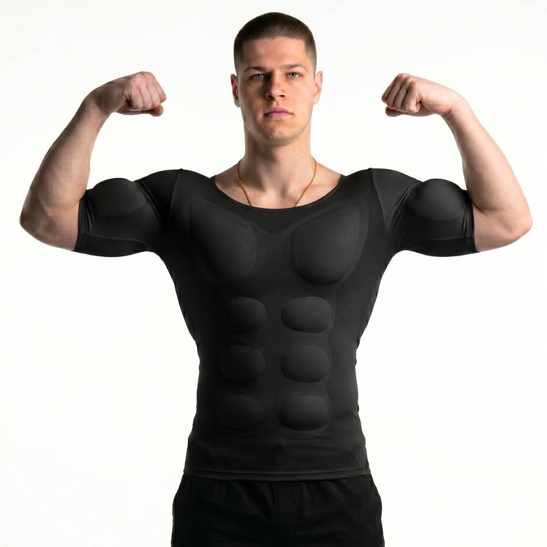 Men's Compression Shirt with Removable 3D Muscle Pads