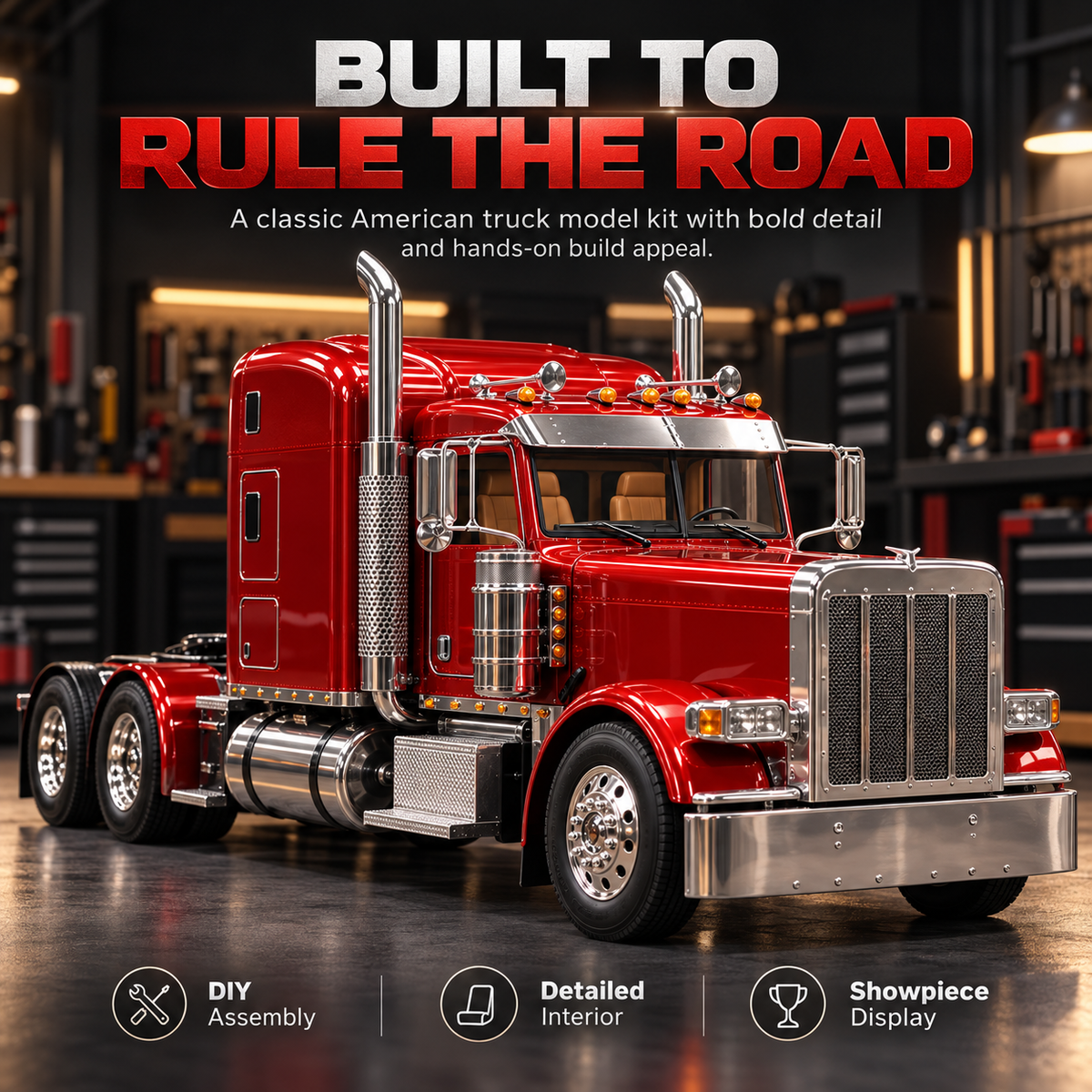 Classic American Semi Truck Model Assembly Kit – product view 9