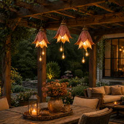 🌸✨ Set of 3 Vintage Hanging Flower Lights – Warm Glow Garden & Patio Decor