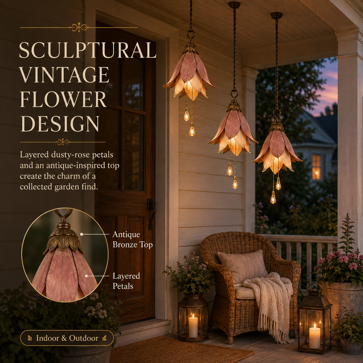 🌸✨ Set of 3 Vintage Hanging Flower Lights – Warm Glow Garden & Patio Decor