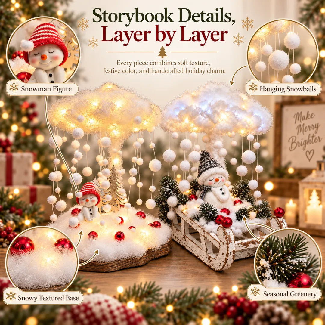 ☁️Lighted Snowfall Cloud Snowman Scene🎁
