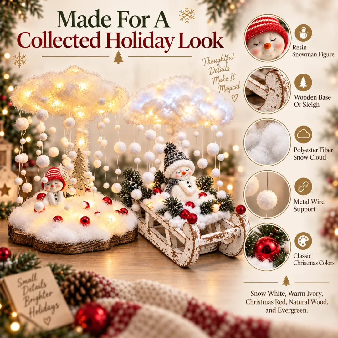 ☁️Lighted Snowfall Cloud Snowman Scene🎁