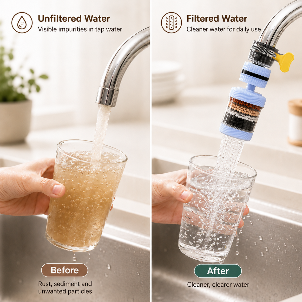 💧 Premium 6-Stage Faucet Water Filter with 360° Swivel – Splash-Free Rinsing for Fruits, Vegetables & Dishes, 1-Pack 🥬🍽️