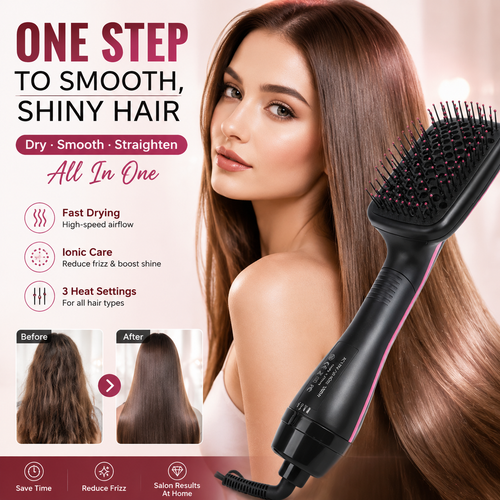 🔥2-in-1 Hot Air Brush – Hair Dryer & Straightening Styling Comb
