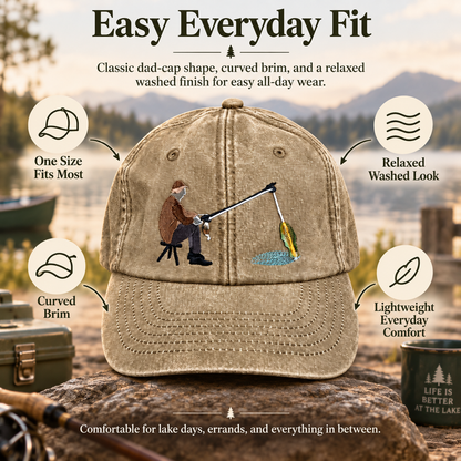 🎣 Catch of the Day Interactive Fishing Cap – Vintage Washed Moving Fish Hat