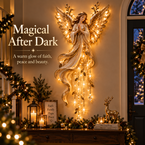 ✨Last Day 49% OFF✨Guardian Angel Starfall Cascade – Lighted Faith & Blessing Christmas Wall Decor✨