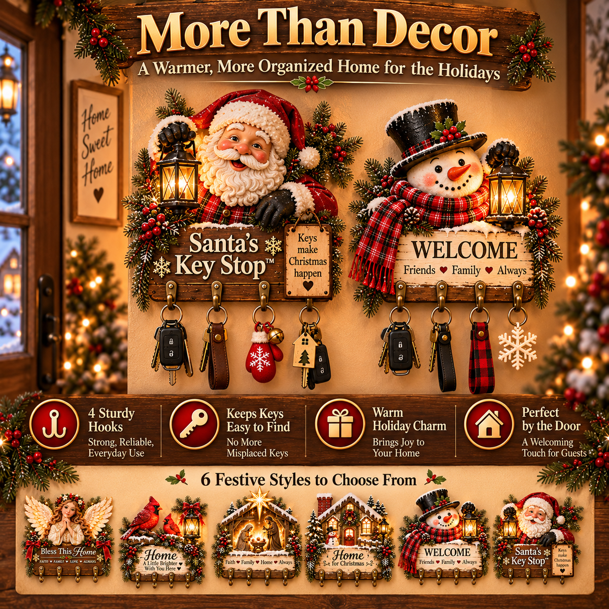 ✨Last Day 49% OFF✨Welcome Key Holder– Lighted Christmas Entryway Wall Decor