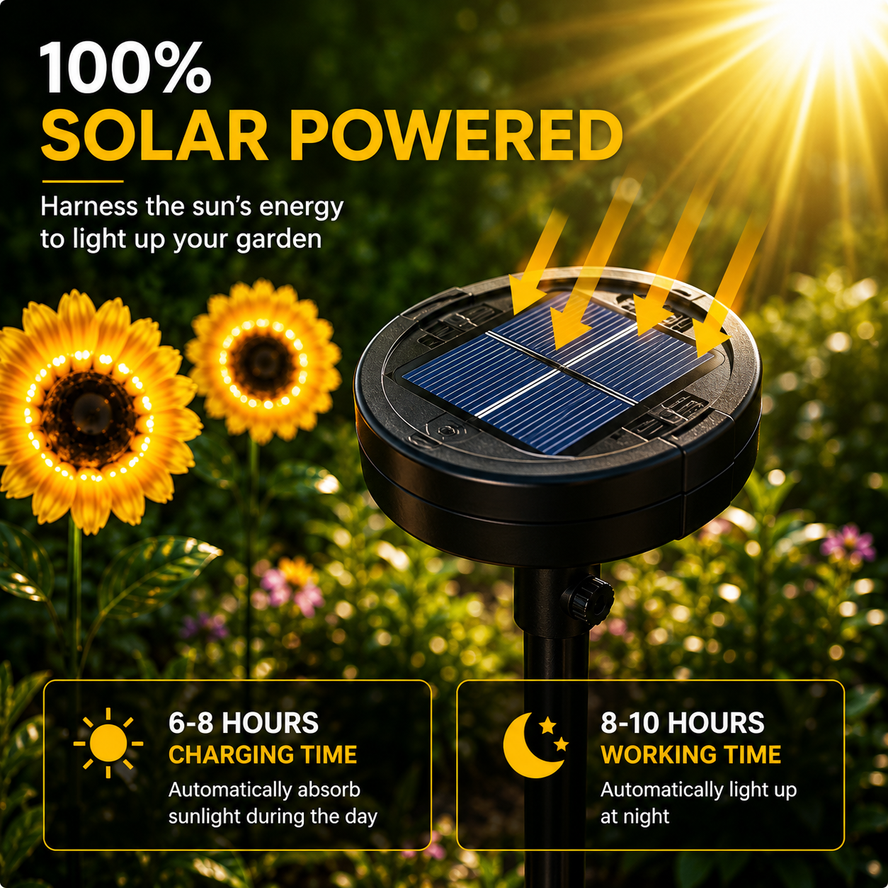 Luces solares de girasol para jardín