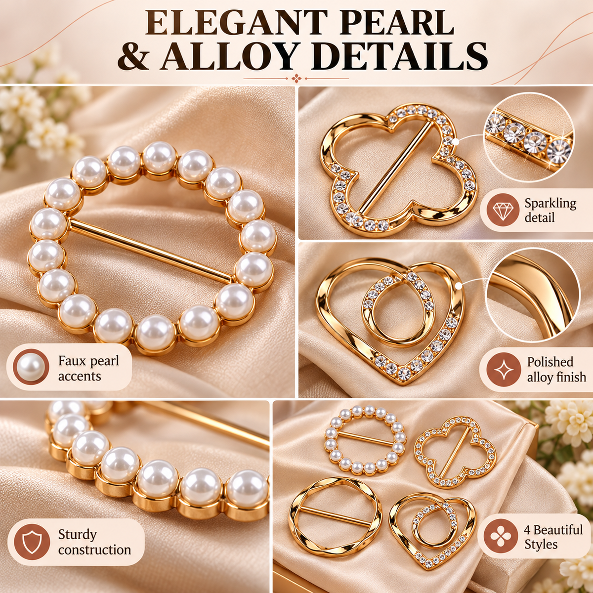 ✨ Fashion Accessory Deal – 4-Piece Metal Shirt Clips 💖 Stylish Round & Heart Clothing Clips for a Chic Secure Fit