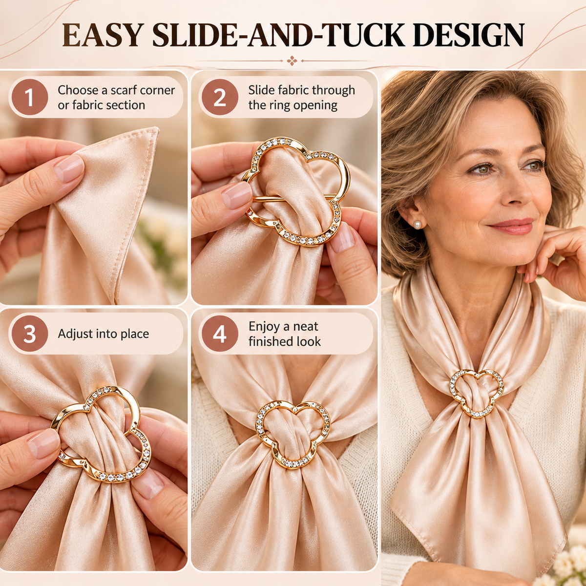 ✨ Fashion Accessory Deal – 4-Piece Metal Shirt Clips 💖 Stylish Round & Heart Clothing Clips for a Chic Secure Fit