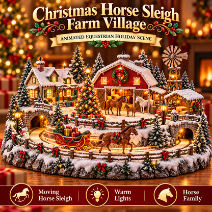 🐴🎄Lighted Christmas Farm Village – Horse Stable & Highland Cow Holiday Scene
