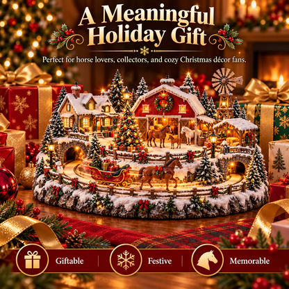🐎 Christmas Horse Sleigh Farm Village – Lighted Equestrian Holiday Scene