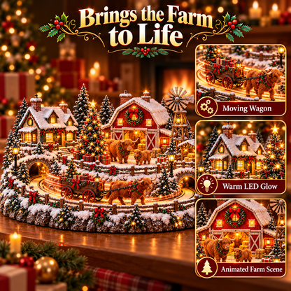 🐴🎄Lighted Christmas Farm Village – Horse Stable & Highland Cow Holiday Scene