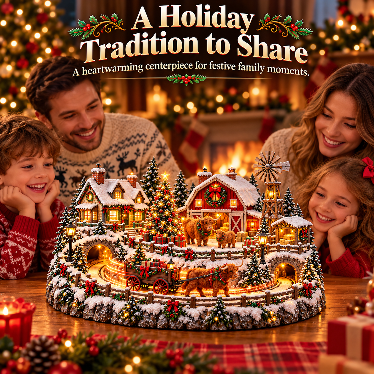 🐮 Highland Cow Christmas Farm Village – Lighted Farmhouse Holiday Scene