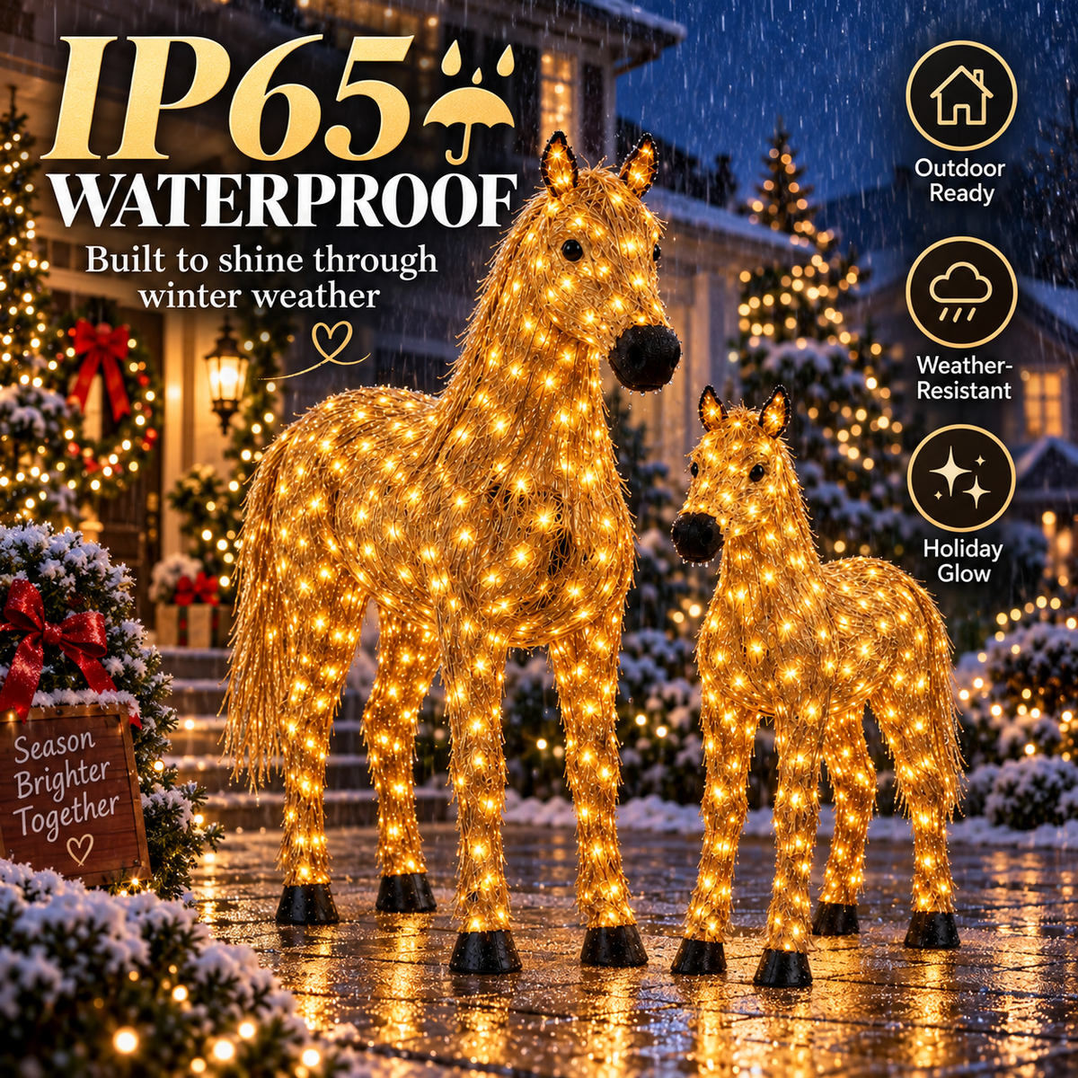 ✨🐎 Light-Up Christmas Horse & Foal – Warm White Holiday Glow