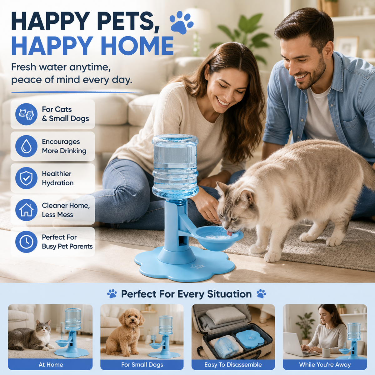🐾 Elevated Gravity Pet Water Dispenser – Self-Refilling Bowl for Cats & Dogs