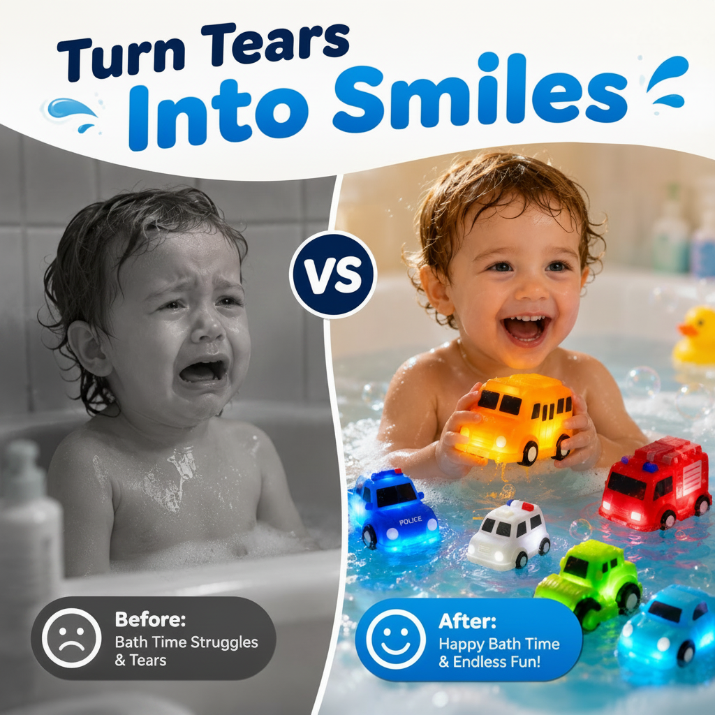 🚗 Water-Activated Light-Up Bath Toy Cars for Kids