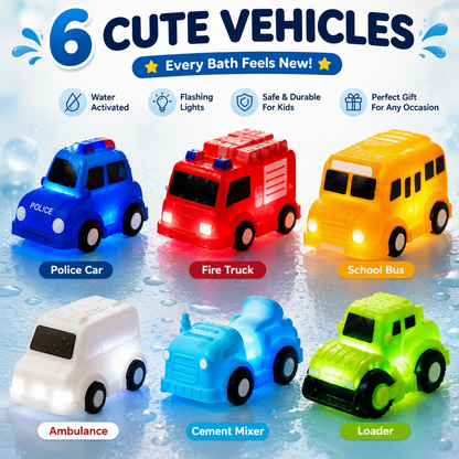 🚗 Water-Activated Light-Up Bath Toy Cars for Kids