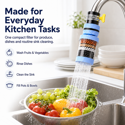 💧 Premium 6-Stage Faucet Water Filter with 360° Swivel – Splash-Free Rinsing for Fruits, Vegetables & Dishes, 1-Pack 🥬🍽️